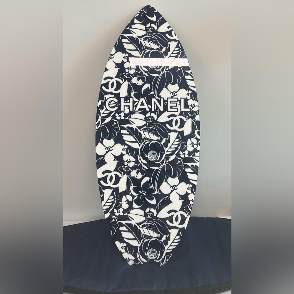 Chanel PVC Carbon Vinyl Acetate Coco Beach Wakesurf Surfboard Blue White